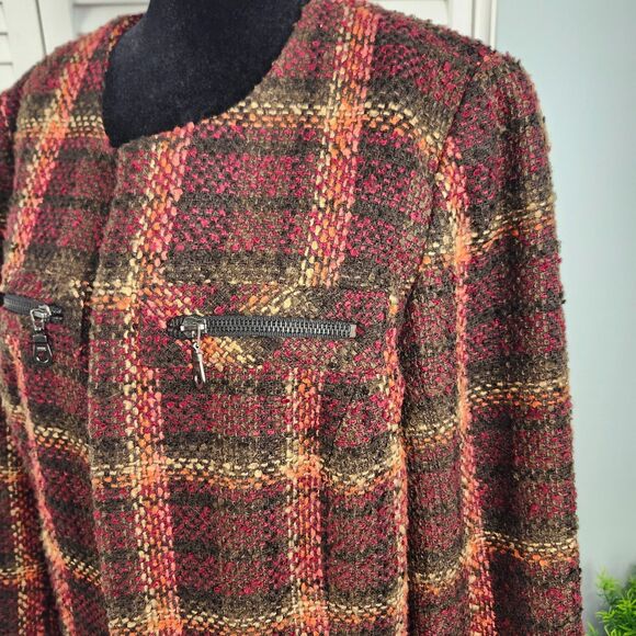 Chadwicks Women's Tweed Blazer Chic Academia Burgundy Plaid Jacket size 10 - Picture 3 of 11